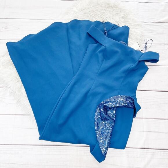 Carmen Marc Valvo Infusion Off-the-Shoulder Ruffle Gown with Sequin Details Sz 8 - Picture 2 of 5